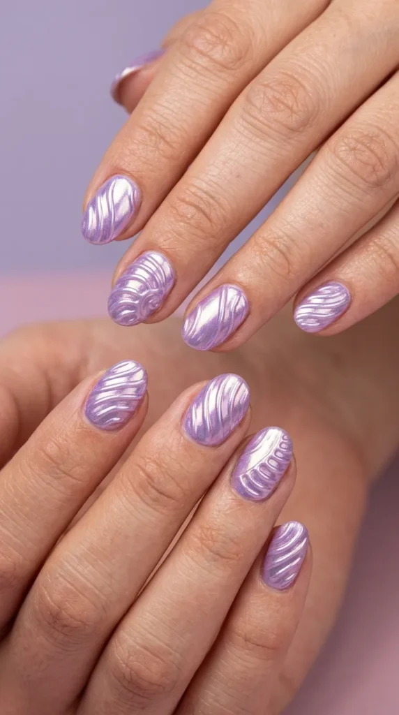Purple Seashell Chrome Nails