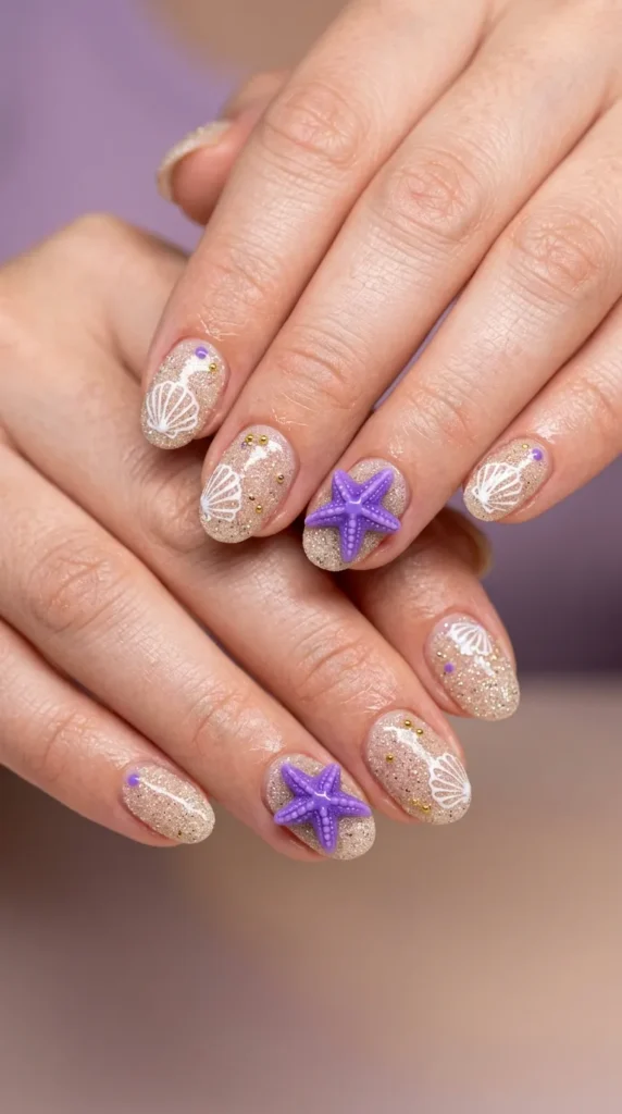 Purple Starfish Beach Nails