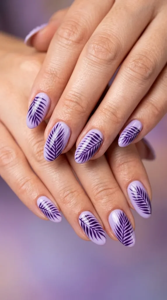 Purple Tropical Palm Nail Art