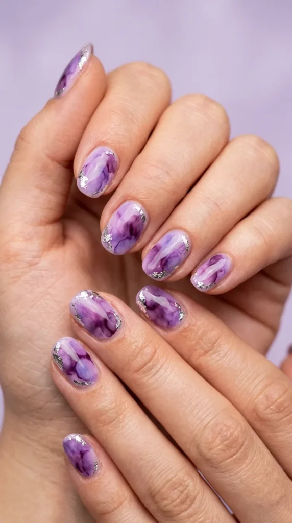 Purple Watercolor Bloom Nails