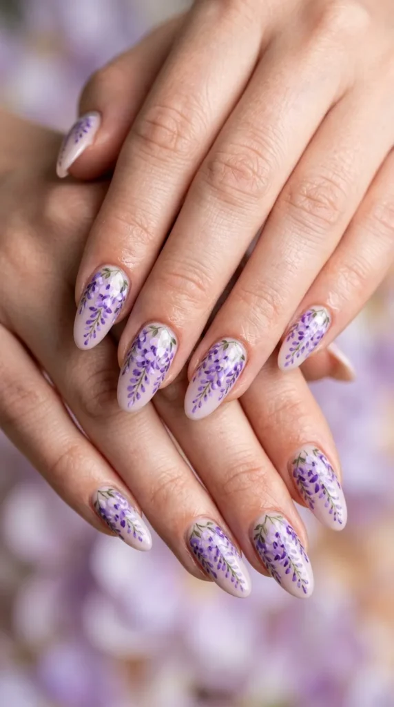 Purple Wisteria Cascading Nail Design