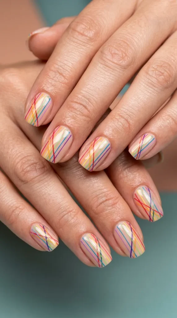 Rainbow Abstract Line Art Nails