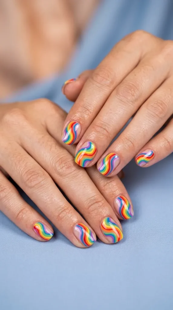 Rainbow Abstract Waves Nails