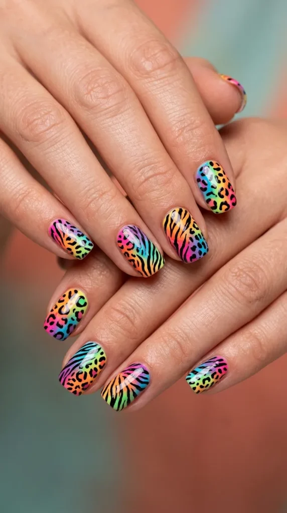 Rainbow Animal Print Nails