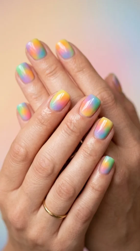 Rainbow Aura Short Nails