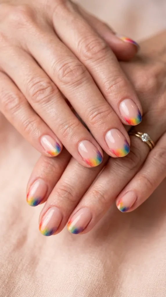 Rainbow Bloom French Nails