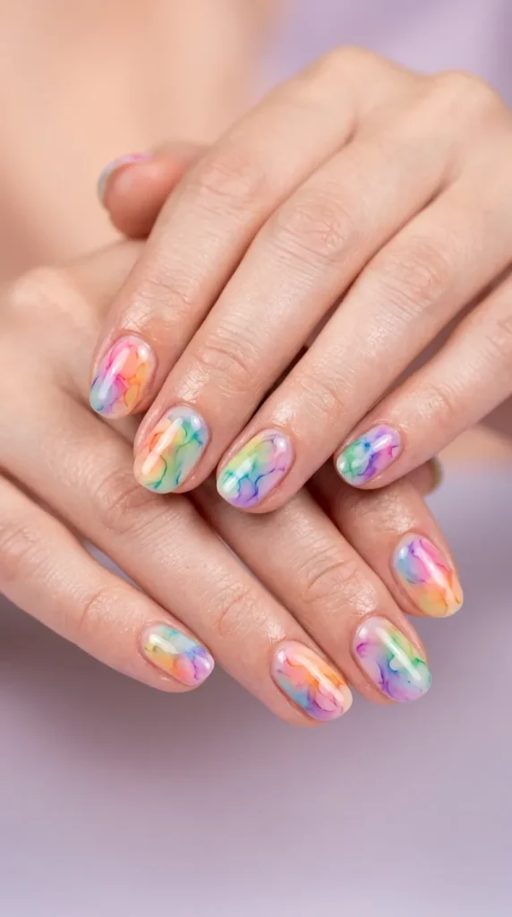 Rainbow Blooming Gel Nails