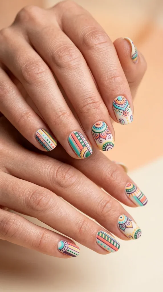 Rainbow Boho Pattern Nails