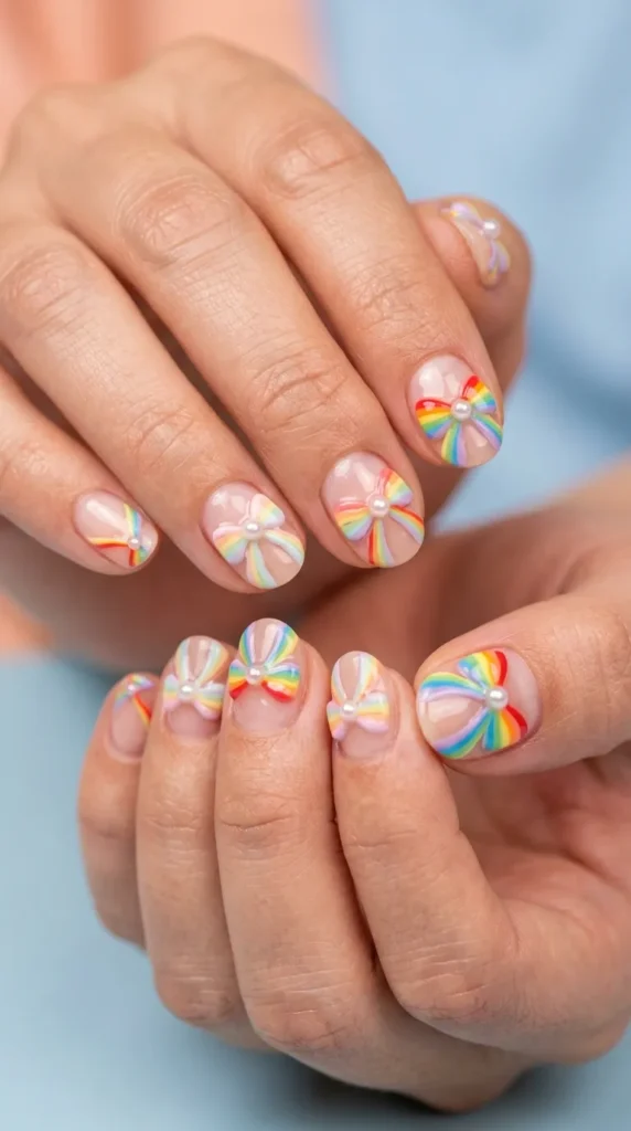 Rainbow Bow Nails