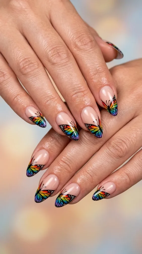 Rainbow Butterfly French Tips