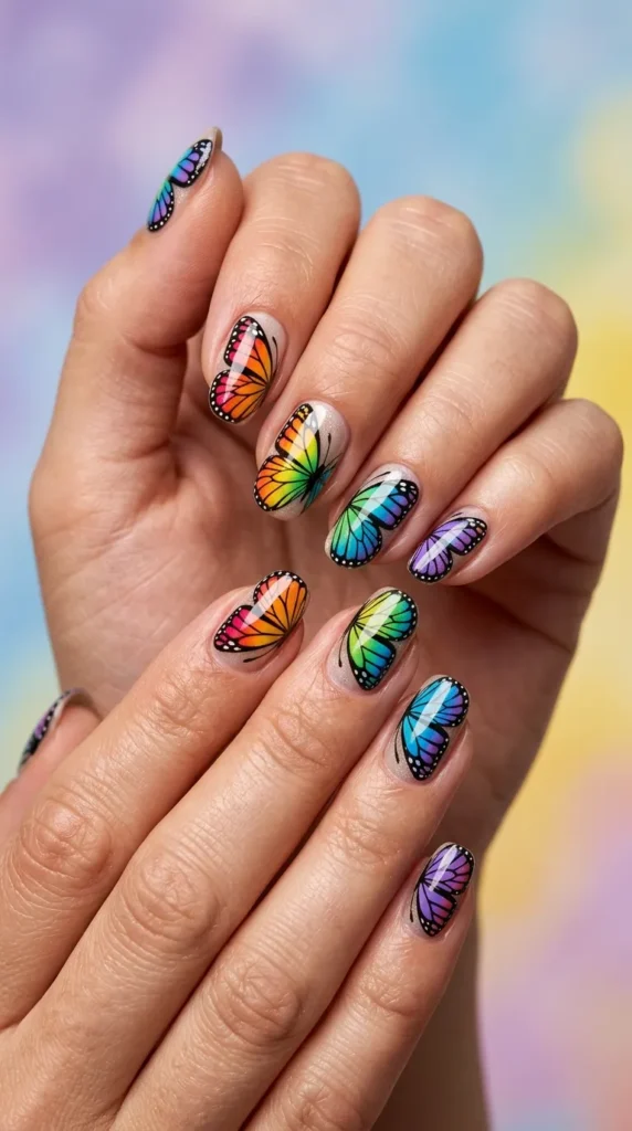 Rainbow Butterfly Nails