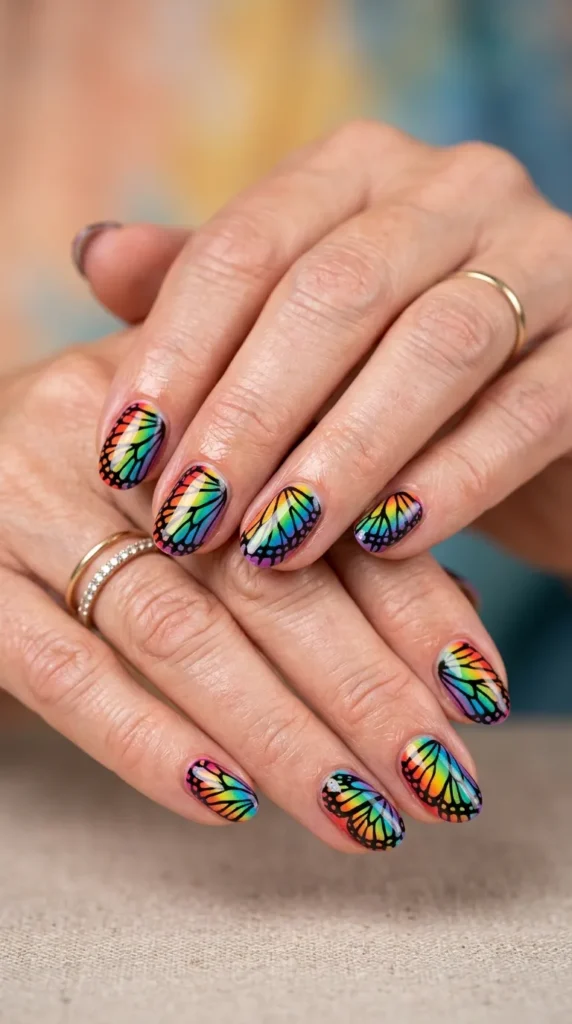 Rainbow Butterfly Wing Nails