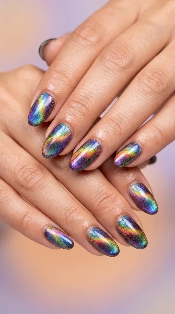 Rainbow Cat Eye Nails