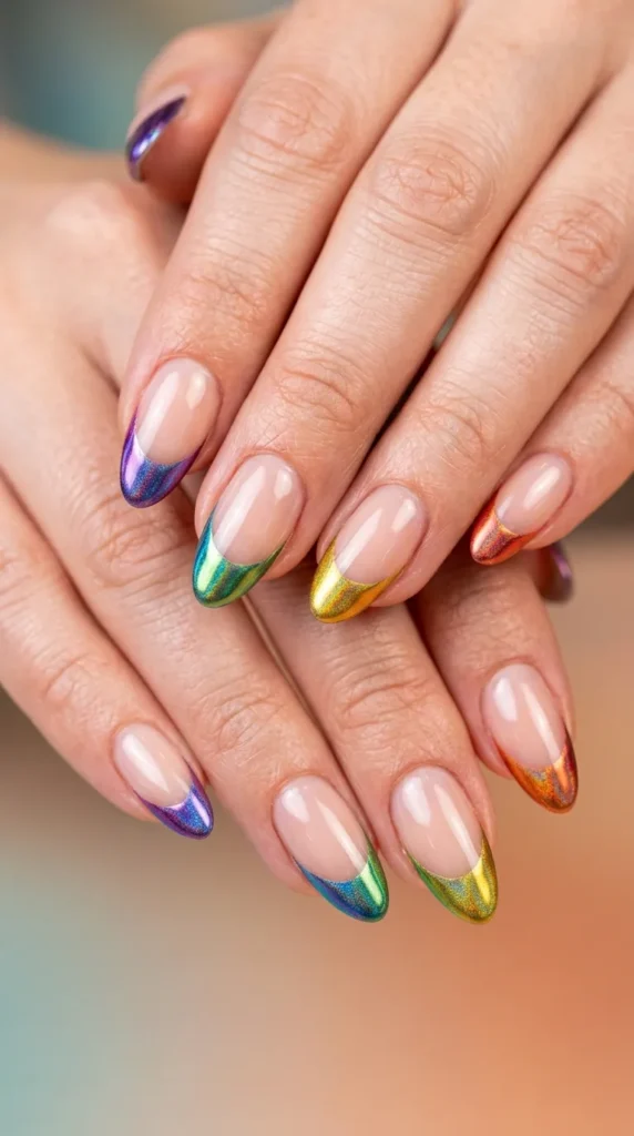 Rainbow Chrome French Tips