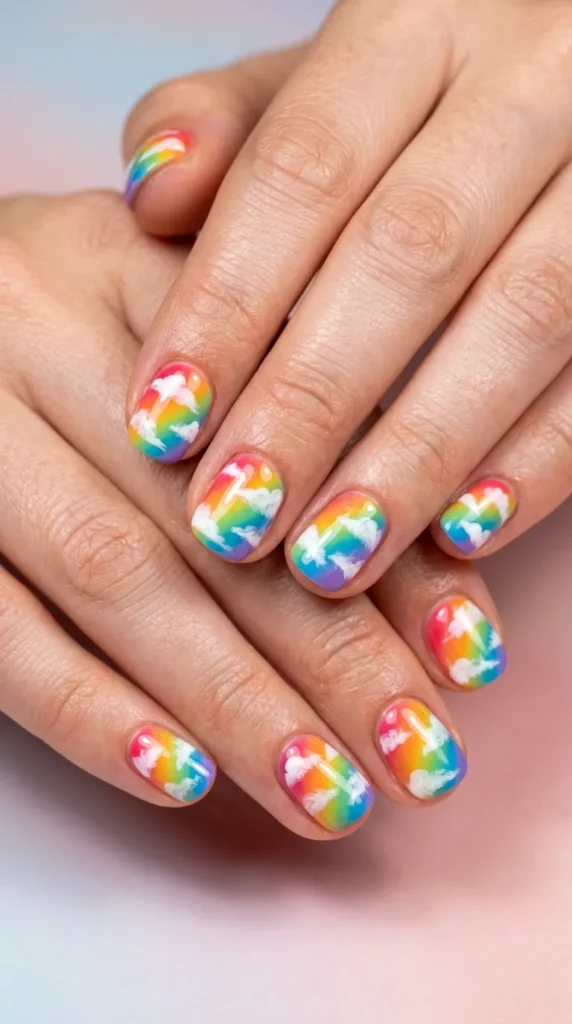 Rainbow Cloud Nail Art