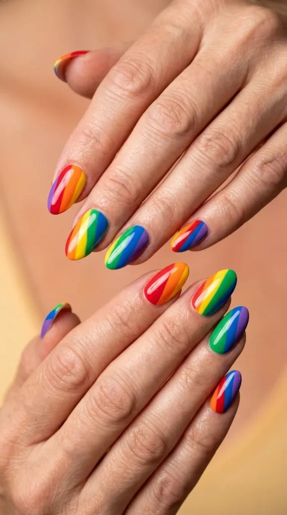 Rainbow Color Block Nails