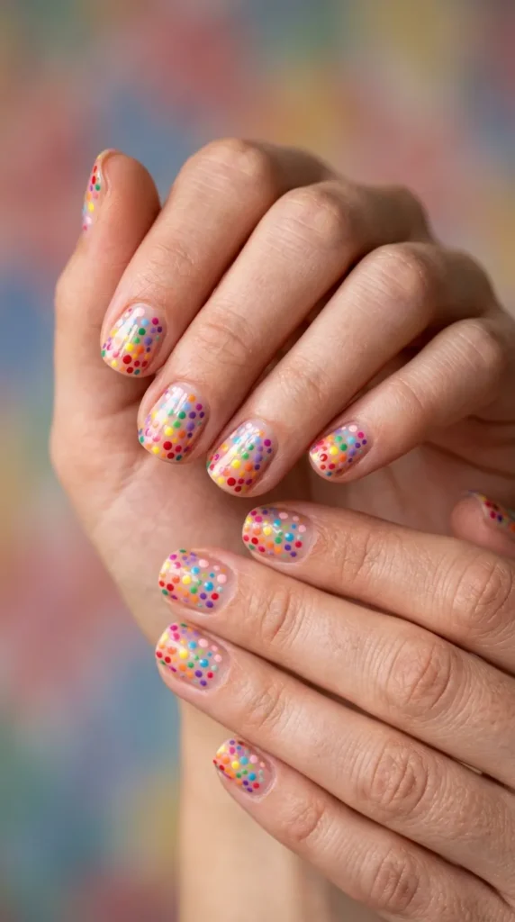 Rainbow Confetti Dot Nails
