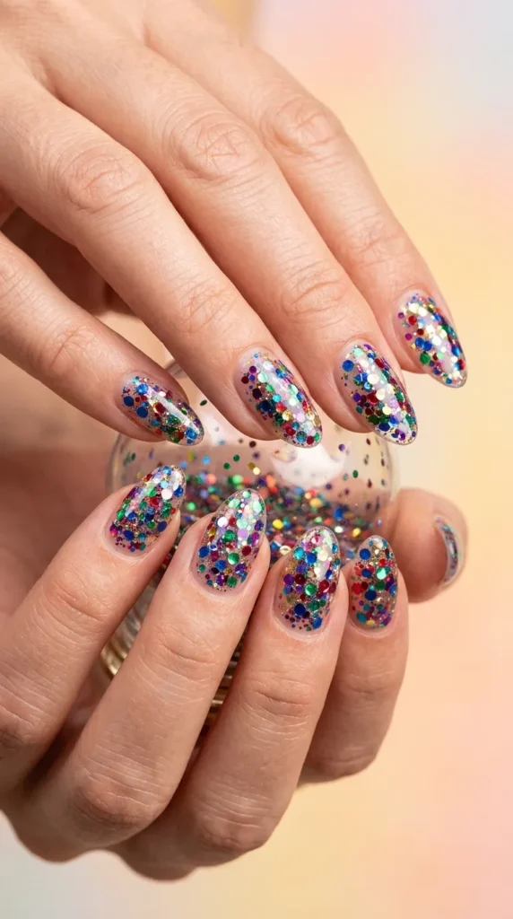 Rainbow Confetti Nails