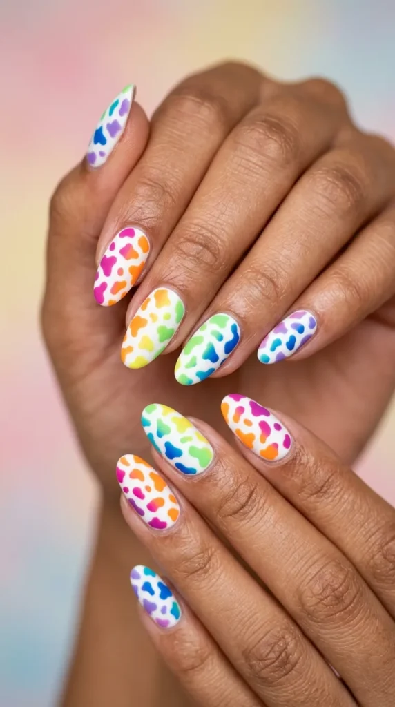 Rainbow Cow Print Nails