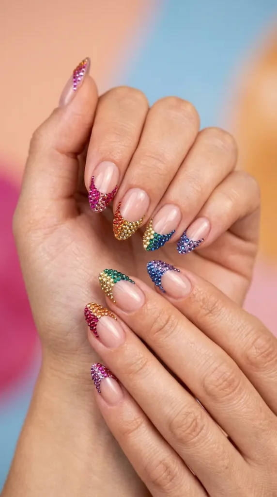 Rainbow Crystal French Manicure