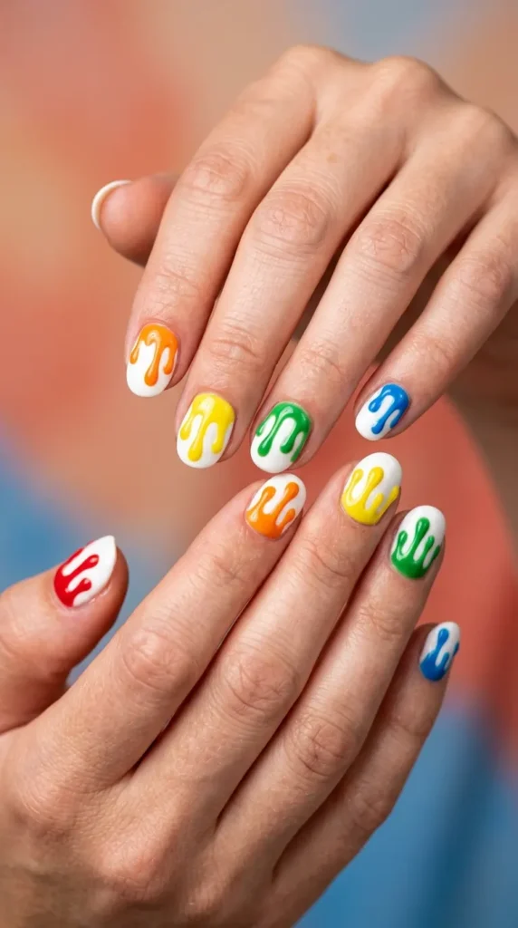 Rainbow Drip Nail Design