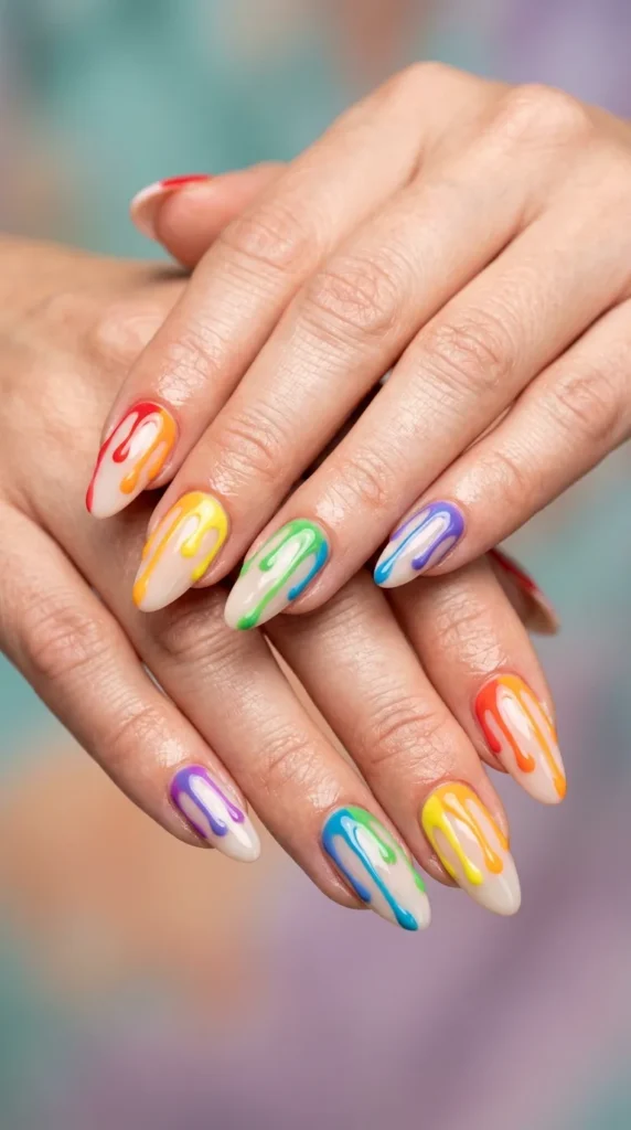Rainbow Drip Nails