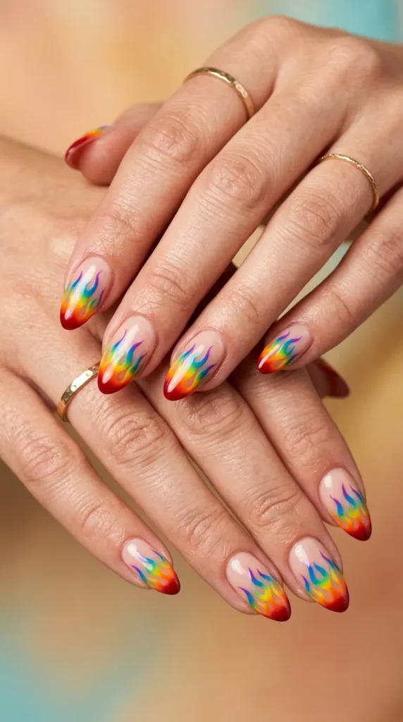 Rainbow Flame French Nails