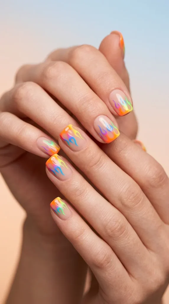 Rainbow Flame Nail Design