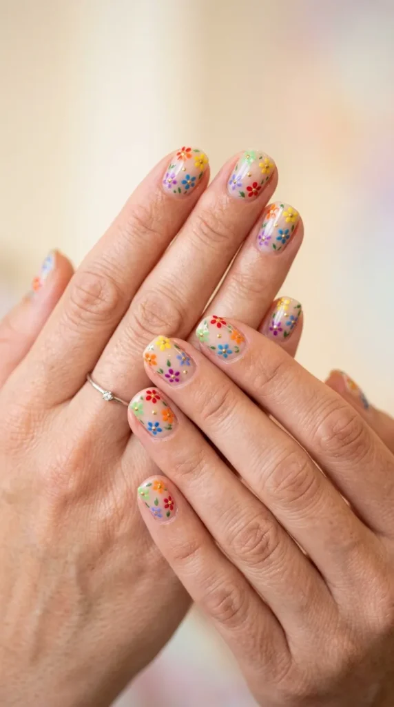 Rainbow Floral Nails