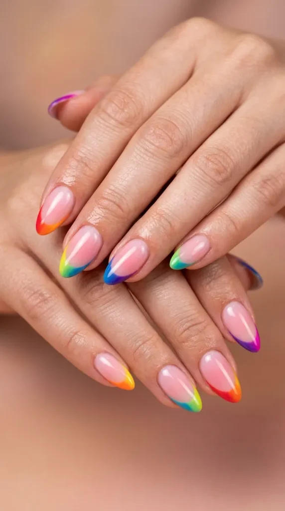 Rainbow French Nails with Aura Blush Base