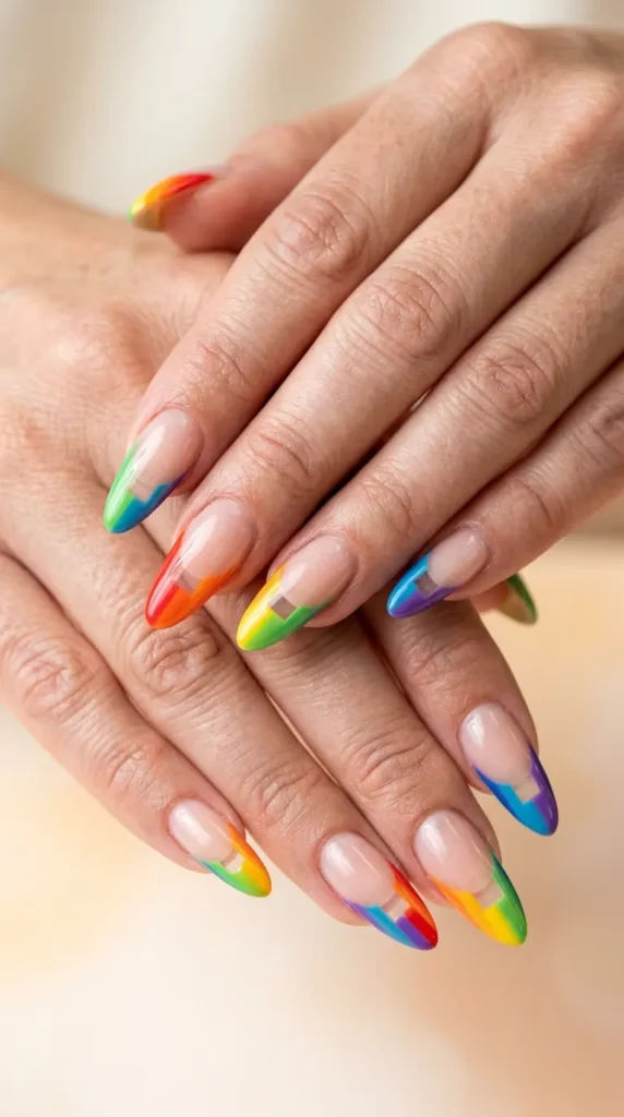 Rainbow French & Negative Space Nails