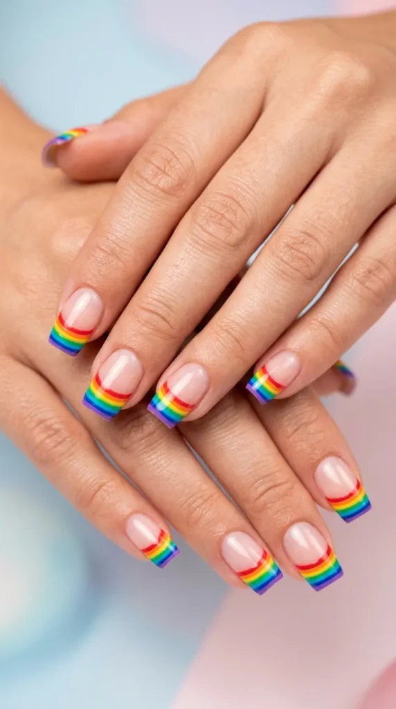 Rainbow French Square Nails