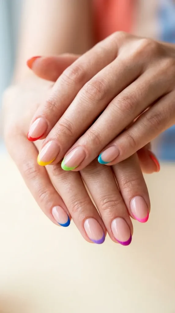 Rainbow French Tip Nails