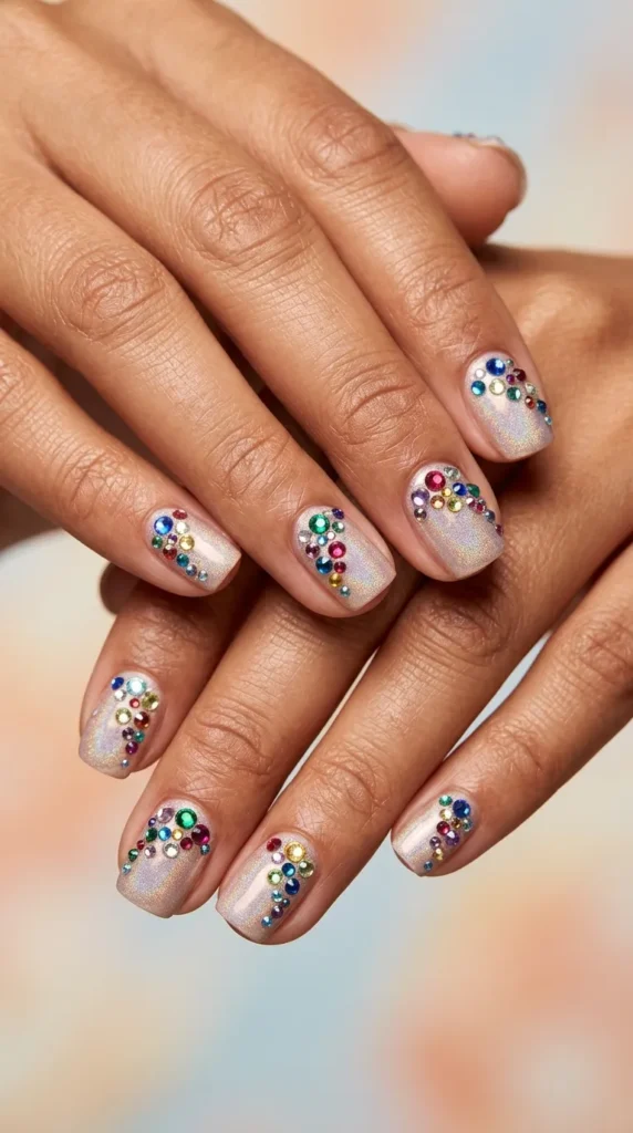 Rainbow Gemstone Accent Nails