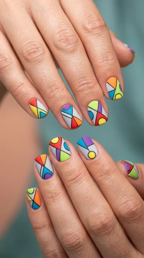 Rainbow Geometric Nails