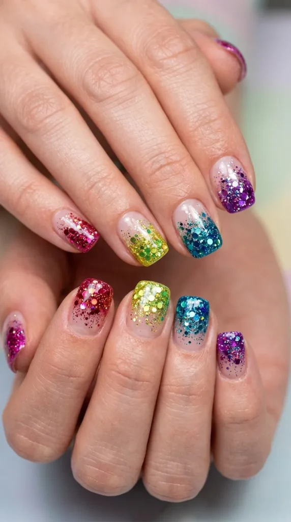 Rainbow Glitter Fade Tips