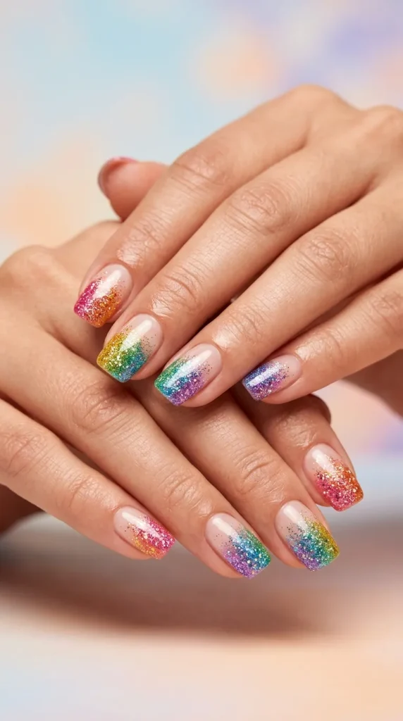 Rainbow Glitter French Fade