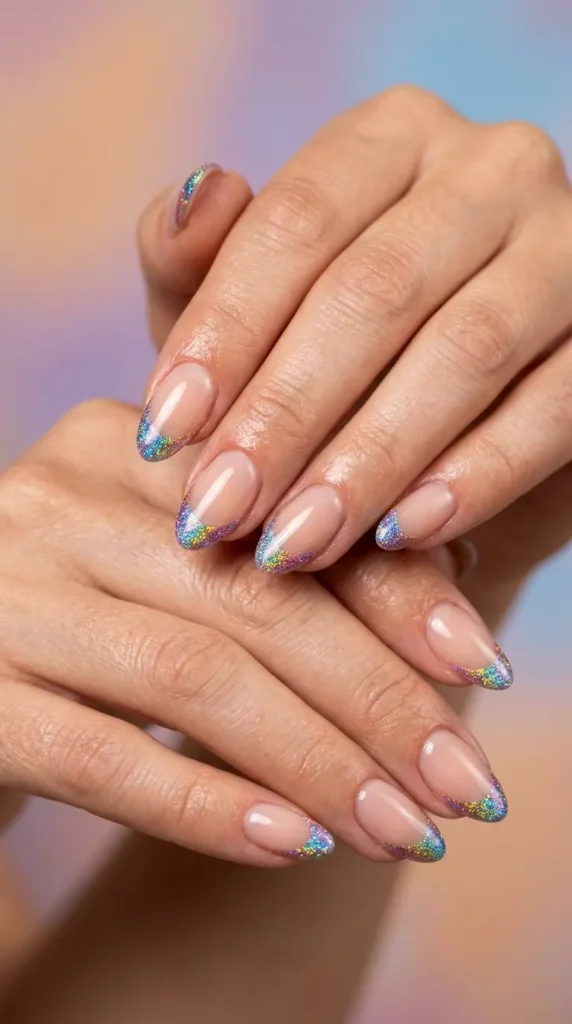 Rainbow Glitter French Tips