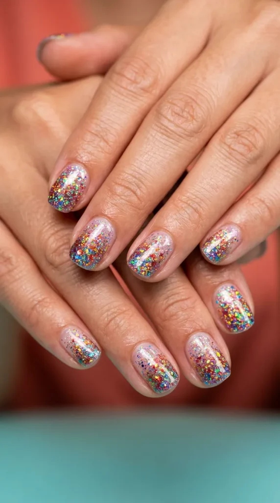 Rainbow Glitter Gradient Nails