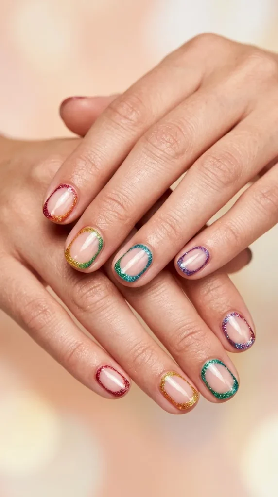 Rainbow Glitter Outline Nails