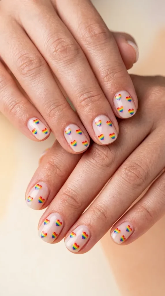 Rainbow Heart Accent Nails