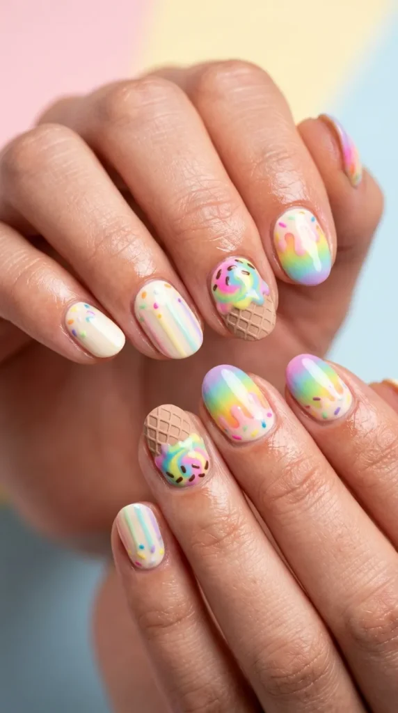 Rainbow Ice Cream Nail Design