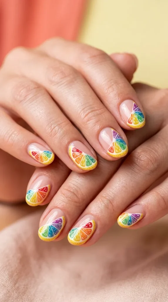 Rainbow Lemon Slice Nails