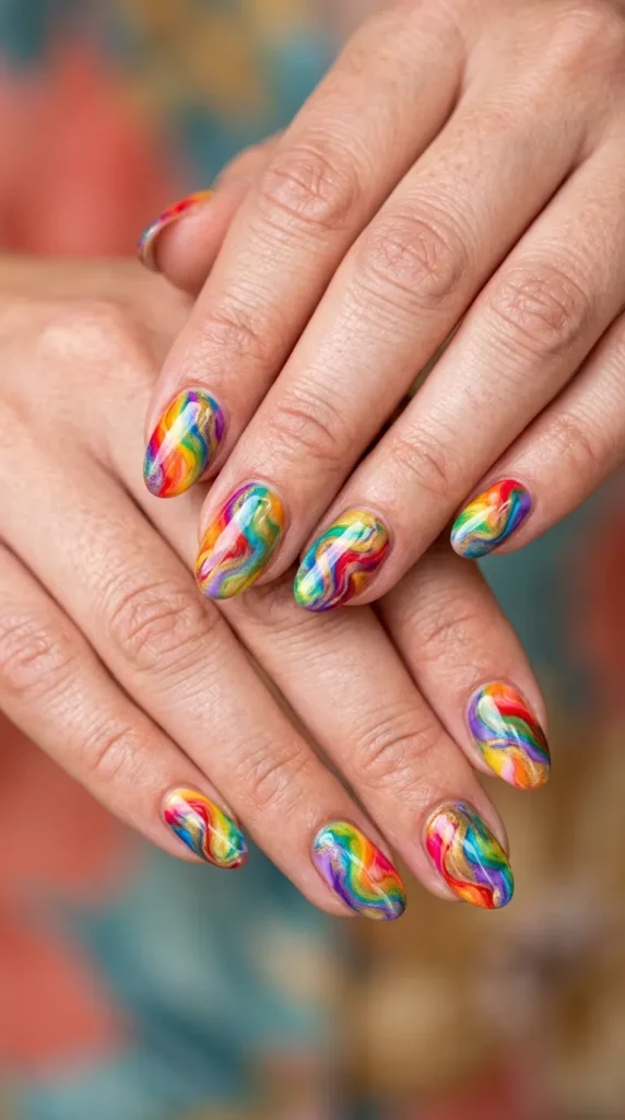 Rainbow Marble Nails