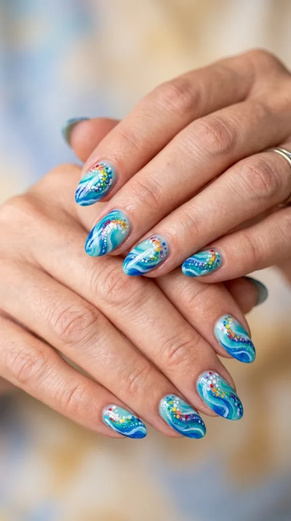 Rainbow Ocean Wave Nails