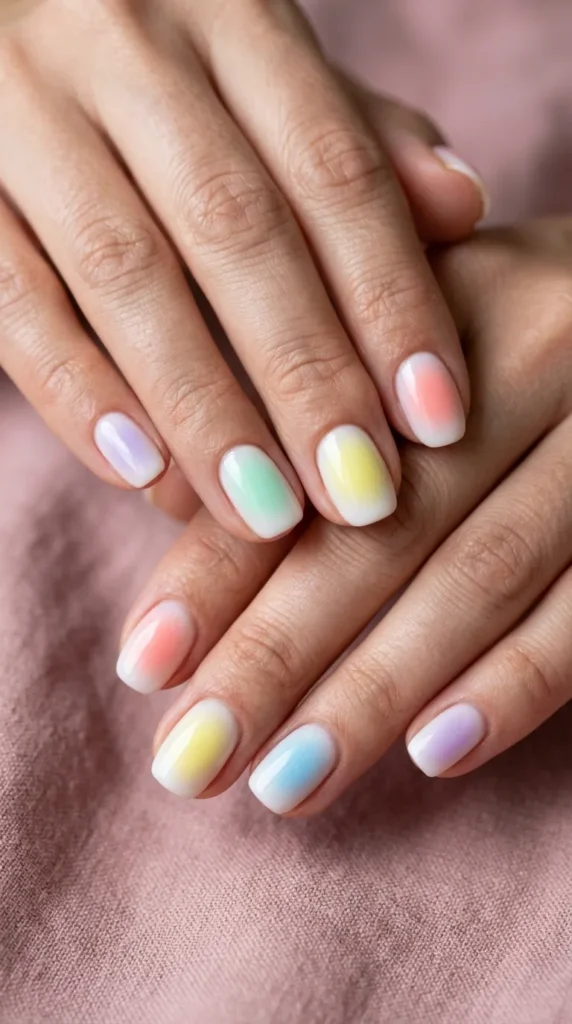 Rainbow pastel aura glow nails