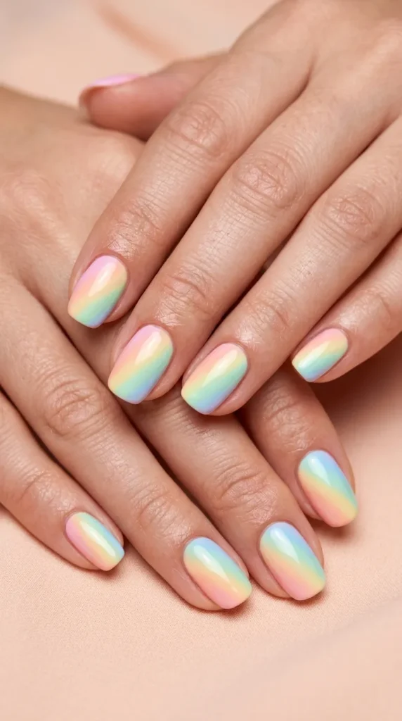 Rainbow pastel ombre accent nails