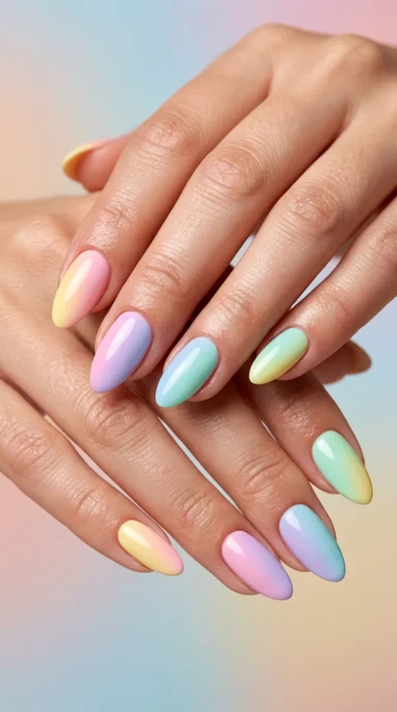 Rainbow Pastel Ombre Nails