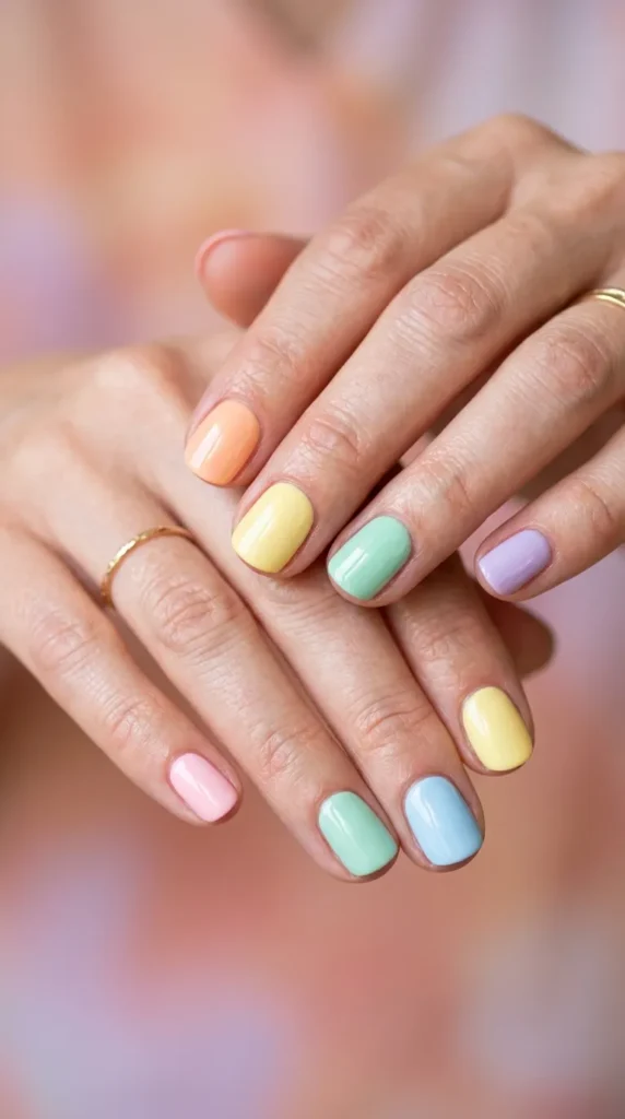Rainbow Pastel Skittle Nails