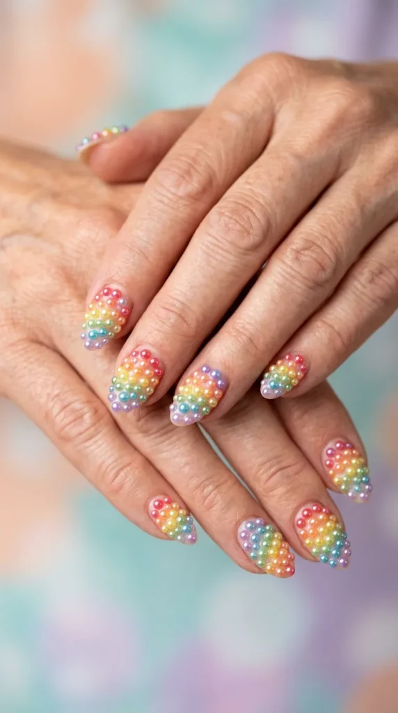 Rainbow Pearl Nails